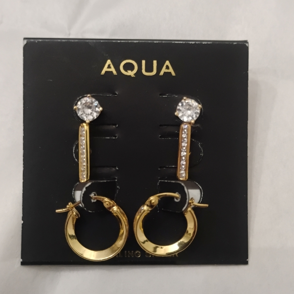 Aqua 18K Gold-Plated Sterling Silver Earring Set NWT - Picture 2 of 4